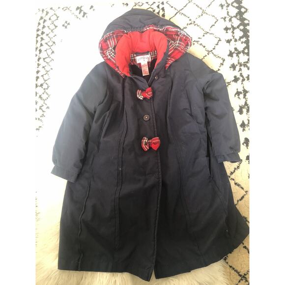 Copper Key Girls Navy Blue Coat Size 6 Sherpa Lining Button Up Hood. F8